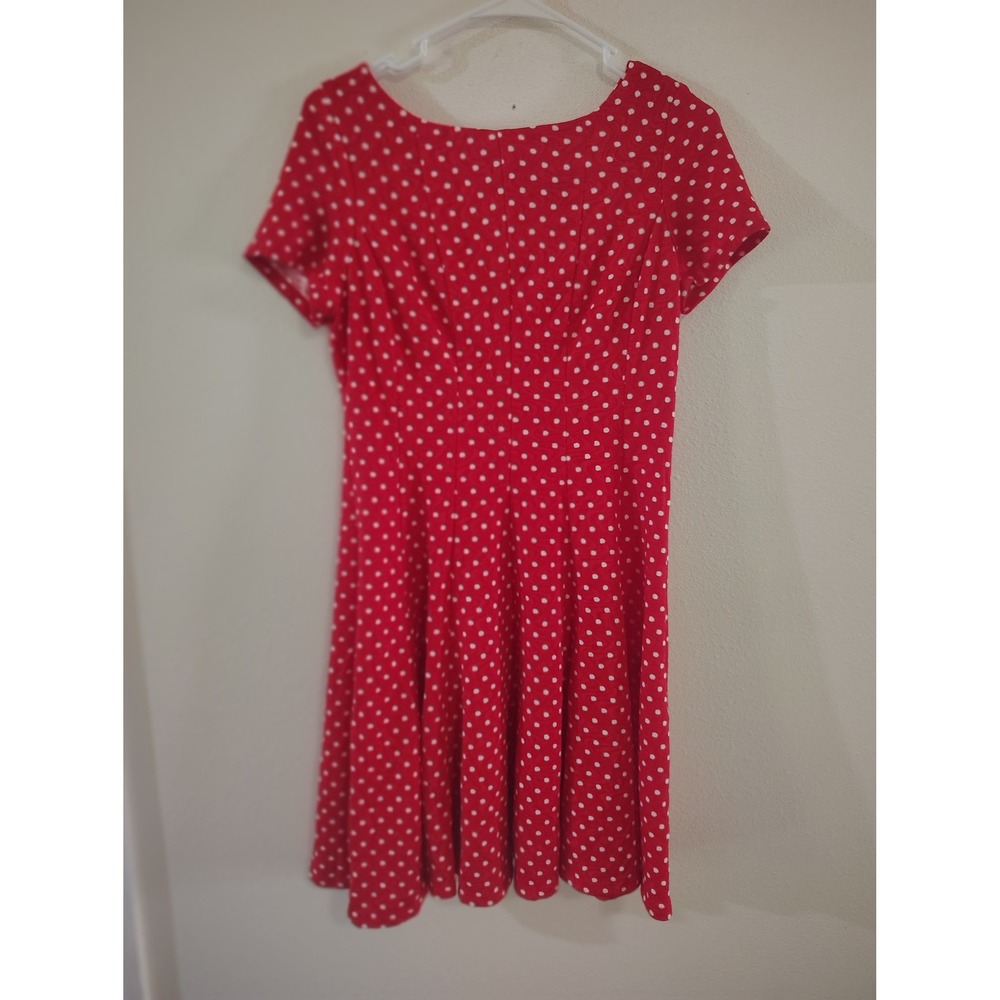 Danny and Nicole Red Polka Dot Fit and Flare Dress Petite 8P Short Sleeve Retro